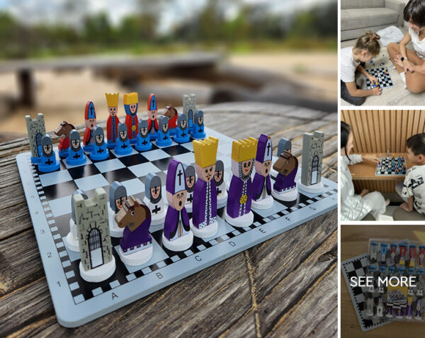 educational wooden cartoon chess set