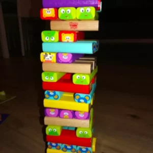 colored wooden animal blocks stacked