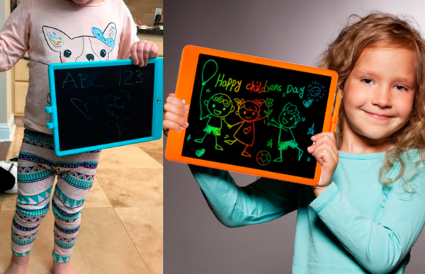 grandkids drawing on the colorful lcd drawing tablet