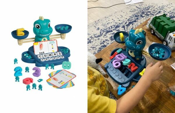 a child using the educational dinosaur board game