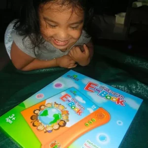 a granddaughter playing with the fun interactive montessori sound book