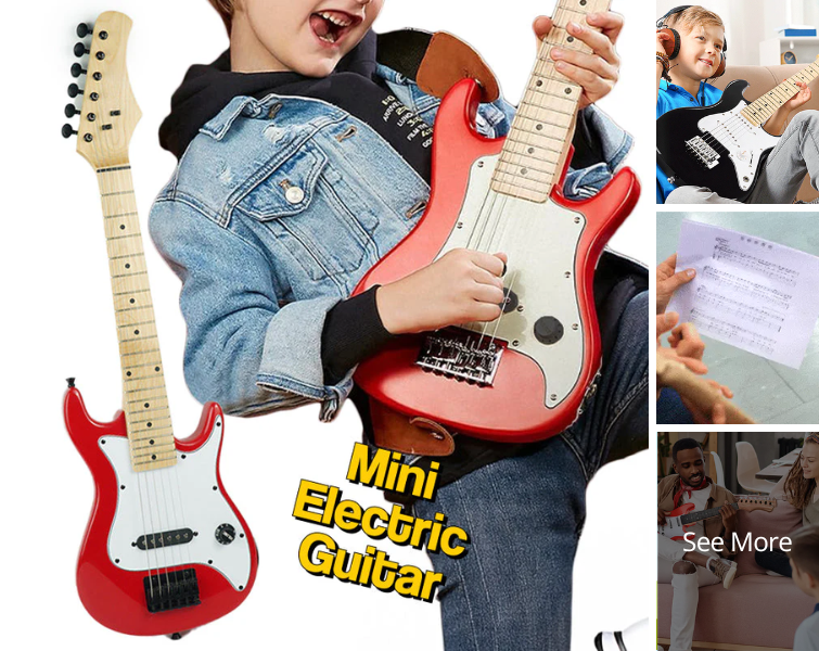 Natural Wood Mini Electric Guitar