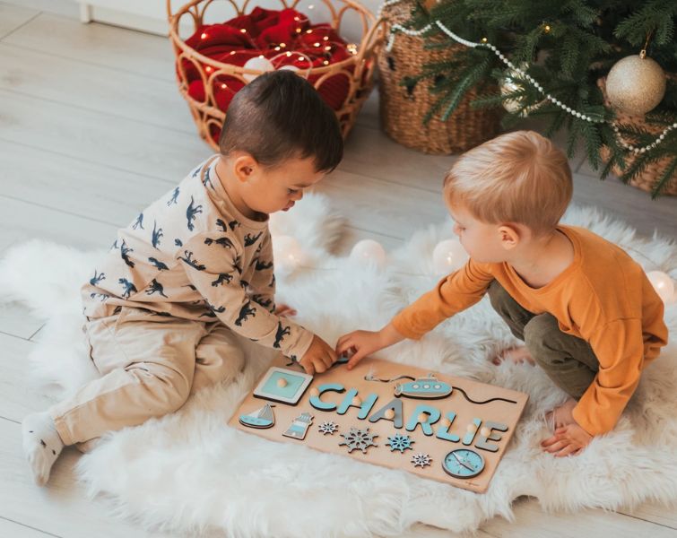 Kids playing with Montessori board