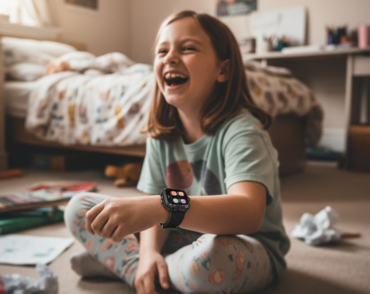 Little girl with smartwatch
