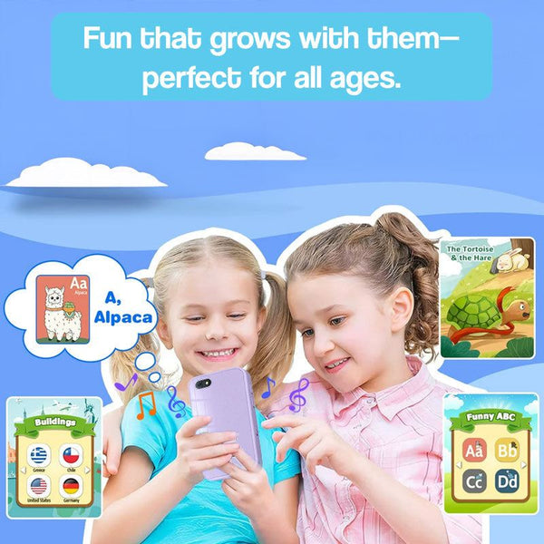 Two children playing with the Little Genius smartphone