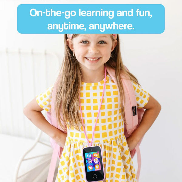 Child with the Little Genius smartphone on a lanyard