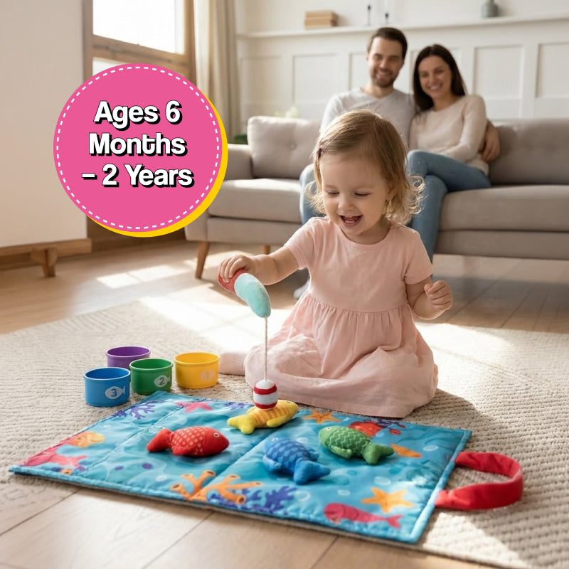 Baby playing with the Busy Board Montessori toy