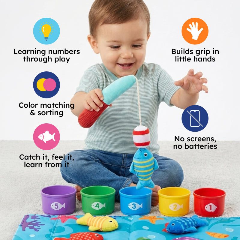 Toddler playing with the Busy Board Montessori toy
