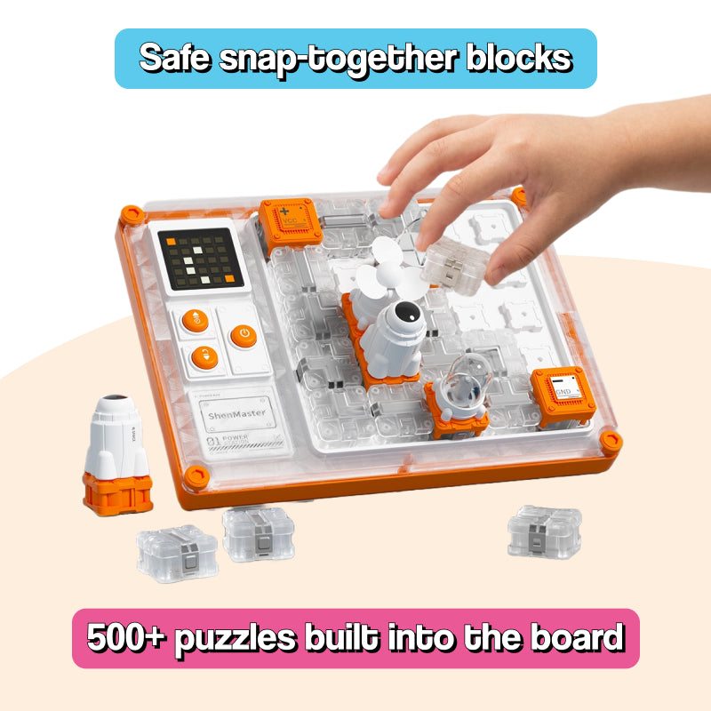 Toddler playing with the colorful Busy Board