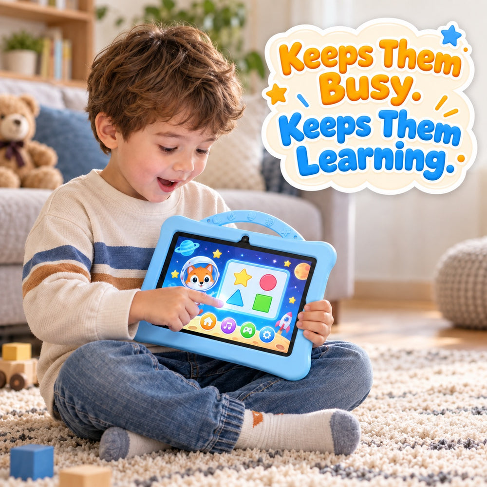 Kids using the pink shockproof learning tablet